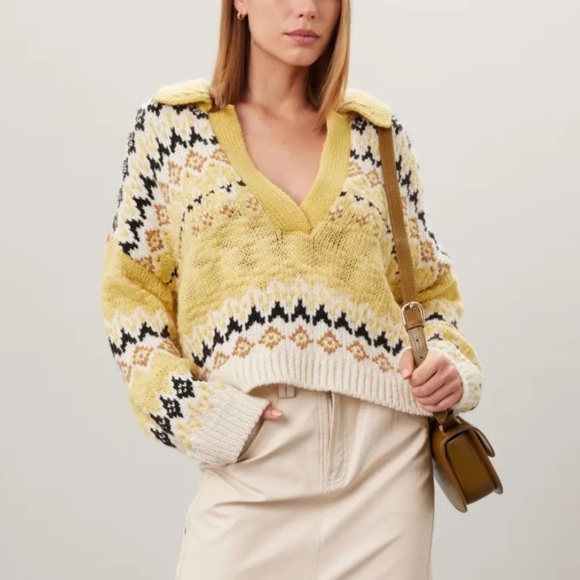 A.L.C Landry Sweater Fare Isle Cropped Johnny Collar Sweater XS Merino Wool - Picture 1 of 13
